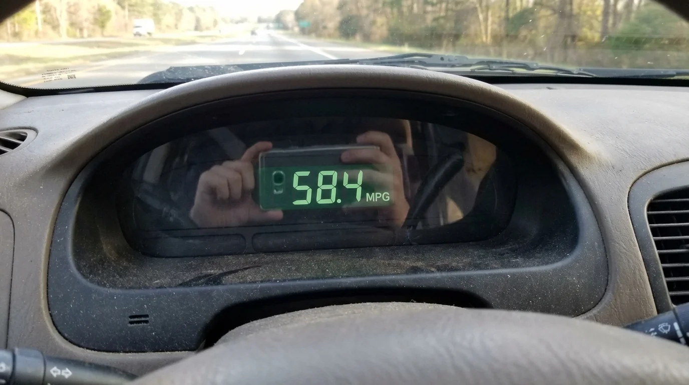 Dashboard showing improved MPG after installing FuelSync.
